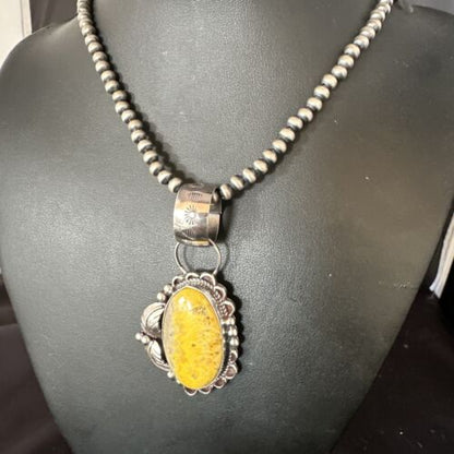Navajo Bumblebee Jasper Pendant Necklace | Sterling Silver | Authentic Native American Handmade | 14984