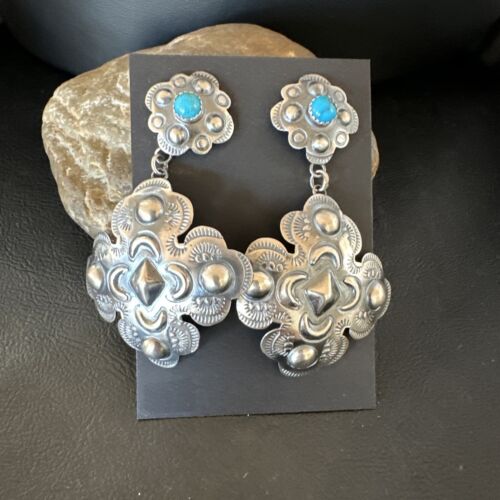 Navajo Stamped Sterling Silver Earrings Set | Handmade | 2.75" | Authentic Native American | 16341