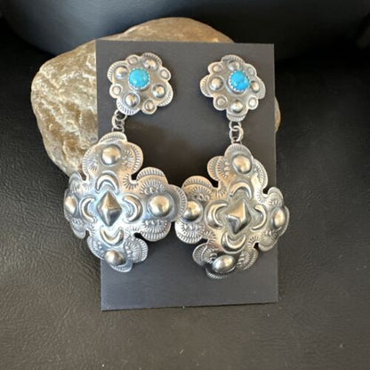 Navajo Stamped Sterling Silver Earrings Set | Handmade | 2.75" | Authentic Native American | 16341