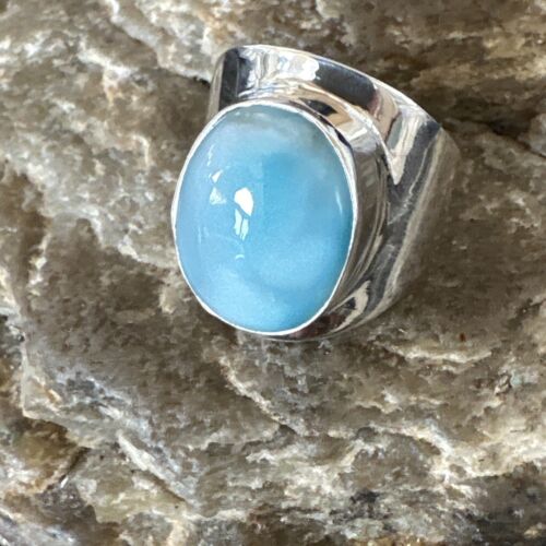 Womens Blue Larimar Navajo Sterling Silver Ring Size 7.5 17666