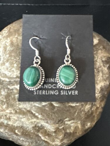 Navajo Green Malachite Dangle Earrings | Sterling Silver | Authentic Native American Handmade | 14923
