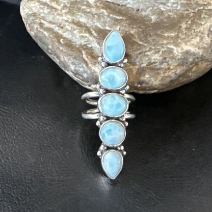 Navajo Women's Cluster Blue Larimar Ring | Authentic Native American Sterling Silver | Multi-Stone | Sz 7.5 | 16150