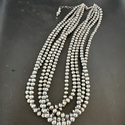 6mm Sterling Silver | Navajo Pearls Necklace | 5 Strand | 20” Authentic Native American | 17473