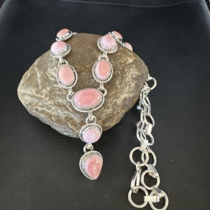 Navajo Pink Conch Lariat Necklace | Sterling Silver Pendant | 23" | Authentic Native American Jewelry | 15456