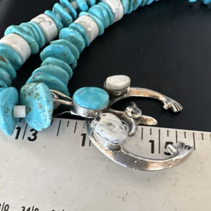 Navajo White Buffalo Blue Turquoise Naja Pendant | Sterling Silver Necklace | Authentic Native American Handmade | 15026