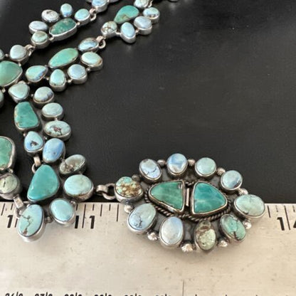 Navajo Blue Golden Hills Turquoise Lariat Necklace Pendant | 30" | Authentic Native American Handmade | 16188