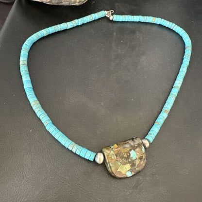 Navajo SpiderWeb Turquoise Heishi Pearls Necklace | Sterling Silver | 20" | 17031