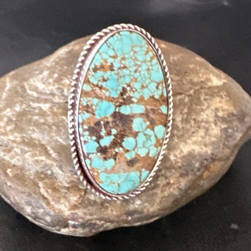 Men's Women's Blue Turquoise #8 Navajo Ring | Sterling Silver | Sz 10 | Authentic Native American Handmade | 16640
