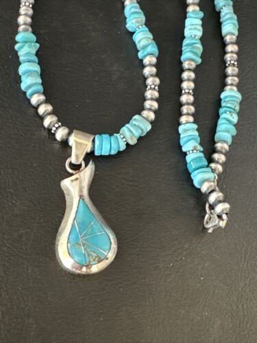 Navajo Kingman Turquoise Pendant Necklace | Sterling Silver | Native American Handmade | 14831