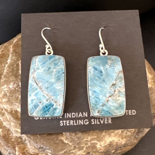 Handmade Sterling Silver Blue Denim Lapis Dangle Earrings | 1" | 15800
