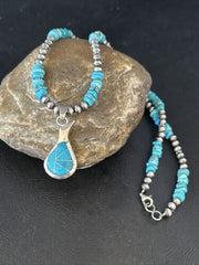 Navajo Kingman Turquoise Pendant Necklace | Sterling Silver | Native American Handmade | 14830