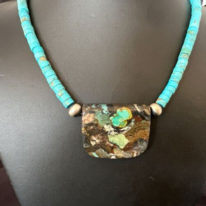 Navajo SpiderWeb Turquoise Heishi Pearls Necklace | Sterling Silver | 20" | Authentic Native American Handmade | 17034