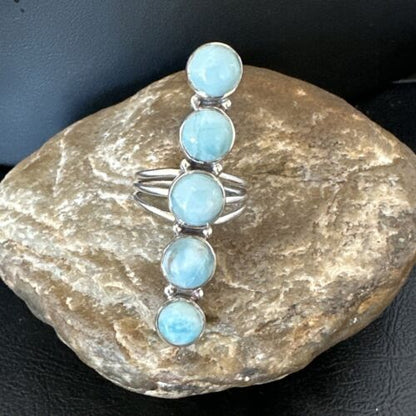 Navajo Blue Larimar Multi-Stone Ring | Authentic Native American Sterling Silver | Multi-Stone | Sz 9.5 | 15973