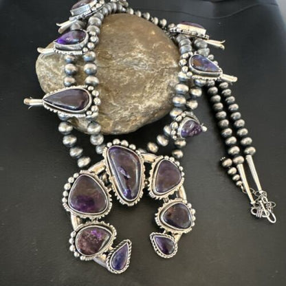 Navajo Squash Blossom Necklace with Purple Sugilite Pendant | Sterling Silver | 28" | 16940