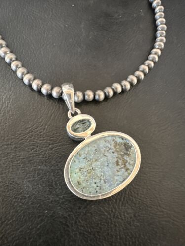 Navajo Dry Creek Turquoise Topaz Pendant Necklace | Sterling Silver | Authentic Native American Handmade | 16438