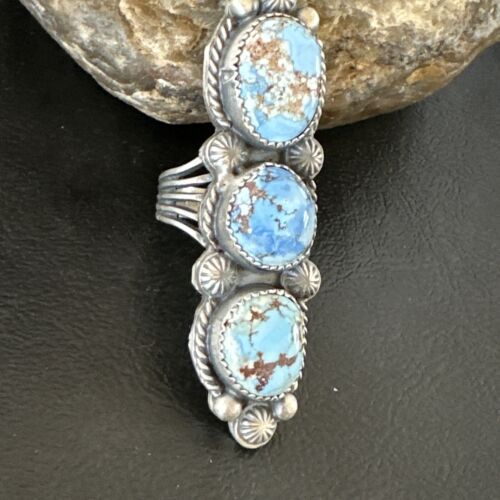 Navajo Green Sonoran Gold Turquoise Multi-Stone Ring | Authentic Native American Sterling Silver | Sz 8 | 16289