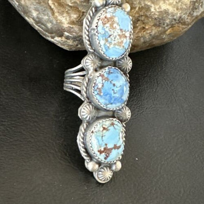 Navajo Green Sonoran Gold Turquoise Multi-Stone Ring | Authentic Native American Sterling Silver | Sz 8 | 16289