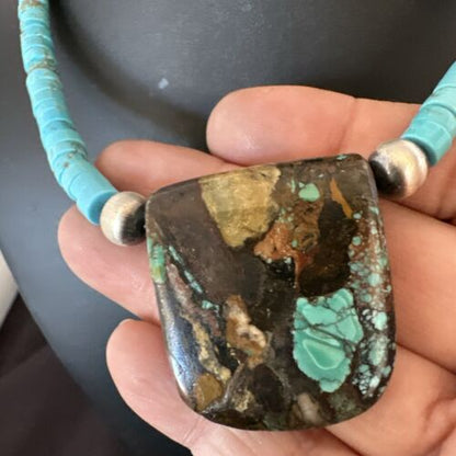 Navajo SpiderWeb Turquoise Heishi Pearls Necklace | Sterling Silver | 20" | Authentic Native American Handmade | 17093