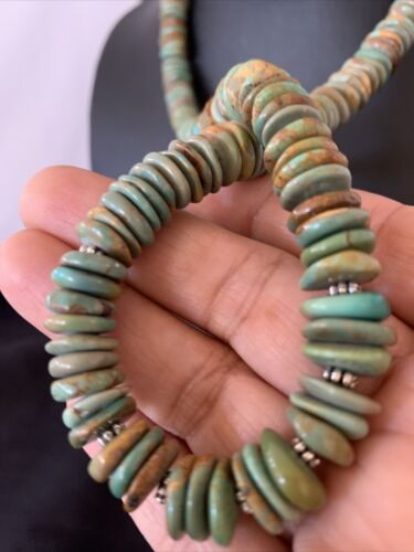 Navajo Green Royston Turquoise Necklace | Sterling Silver | 22" | Authentic Native American Handmade | 11706