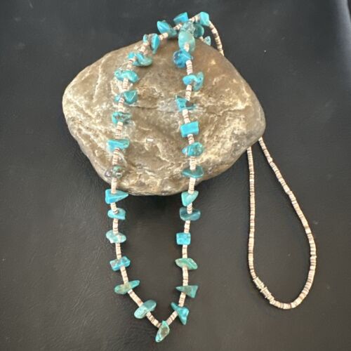 Navajo Kingman Turquoise Shell Necklace | Sterling Silver | 28" | Authentic Native American Handmade | 17399