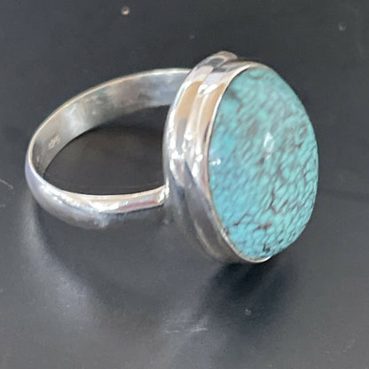 Navajo Spiderweb Blue Turquoise Ring | Sterling Silver | Sz 6.5 | Authentic Native American Handmade | 11438