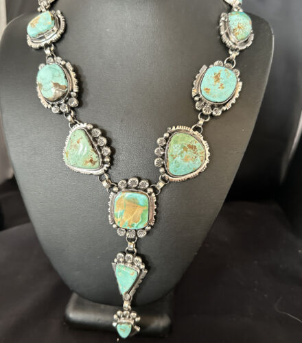 Navajo Blue Royston Turquoise Lariat Necklace | Sterling Silver | Handmade Native American Jewelry | 15271