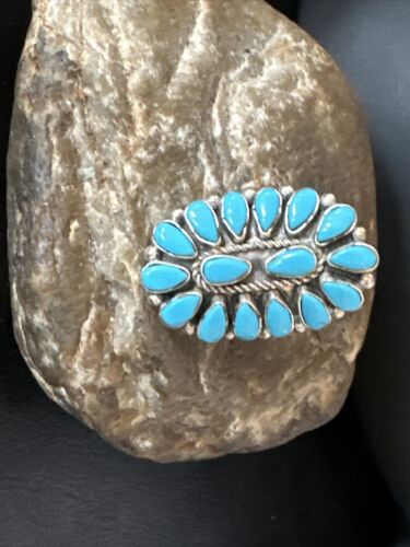 Navajo Blue Turquoise Cluster Ring | Authentic Native American Sterling Silver | Multi-Stone | Sz 8 | 14909