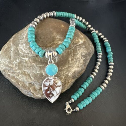 Navajo Wild Horse | Blue Kingman Turquoise Pendant Necklace | Sterling Silver | 17576