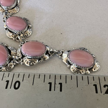 Navajo Pink Conch Choker Necklace | Sterling Silver Pendant 18" | Earrings Set | Authentic Native American Handmade