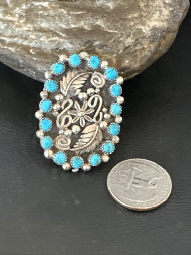 Navajo Blue Kingman Turquoise Cluster Ring | Authentic Native American Sterling Silver | Multi-Stone | Adjustable Sz 8 | 16324
