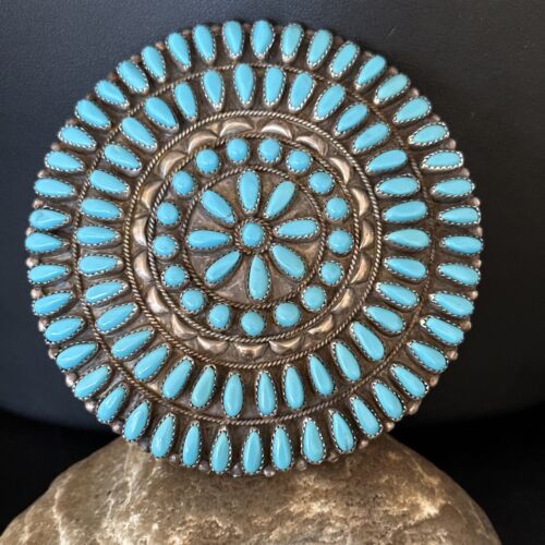 XXL Navajo Blue Turquoise Needle Point Wheel Pin Pendant | Sterling Silver | Authentic Native American Jewelry | 15155