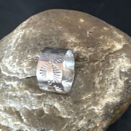Men's Wide Band Navajo Stamped Ring | Sterling Silver | Sz 9.5 | Authentic Native American Handmade | 14982