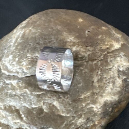 Men's Wide Band Navajo Stamped Ring | Sterling Silver | Sz 9.5 | Authentic Native American Handmade | 14982