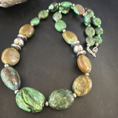 Navajo Green Turquoise Chunky Necklace | Sterling Silver | 24" | Authentic Native American | 15203