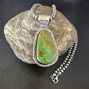 Navajo Green Gaspeite Pendant Necklace | Sterling Silver | Authentic Native American Handmade | 16359