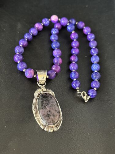 Navajo Purple Sugilite Pendant Necklace | Sterling Silver Pearls | Authentic Native American Handmade | 14874