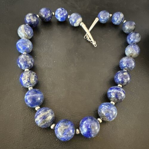 Navajo Blue Denim Lapis Necklace | Sterling Silver | 16mm | 18" | Authentic Native American Handmade | 17303