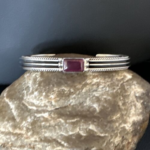 Navajo Purple Spiny Oyster Cuff Bracelet | Sterling Silver | Authentic Native American Handmade | 15159