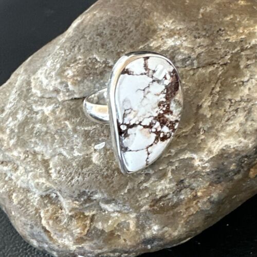 Men's & Women's Wild Horse Turquoise Navajo Ring | Sterling Silver | Sz 7 | Authentic Native American Handmade | 17365