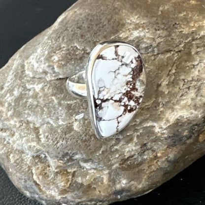 Men's & Women's Wild Horse Turquoise Navajo Ring | Sterling Silver | Sz 7 | Authentic Native American Handmade | 17365