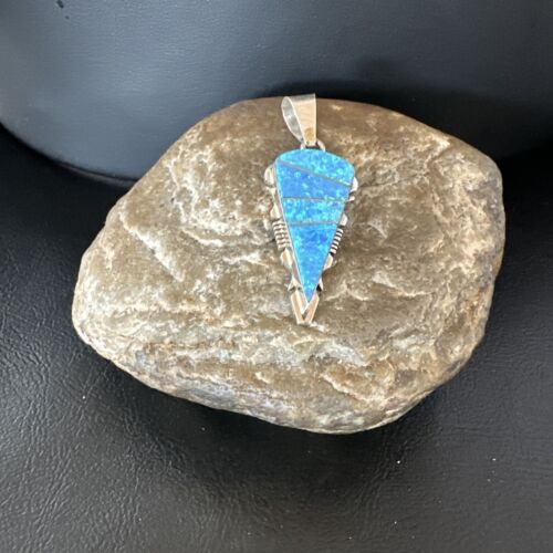 Arrowhead Blue Opal Inlay Pendant | Navajo Sterling Silver | Authentic Native American Jewelry | 15675