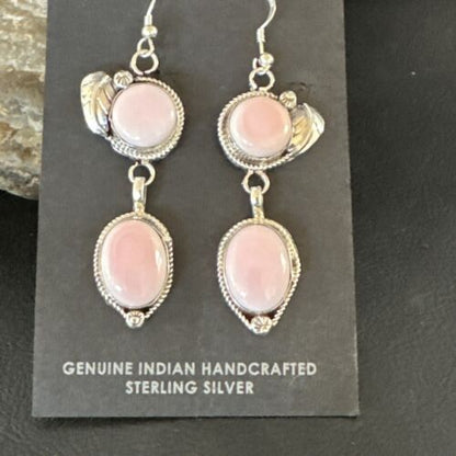 Navajo Pink Conch Shell Dangle Earrings | Sterling Silver | Authentic Native American Handmade | 17215