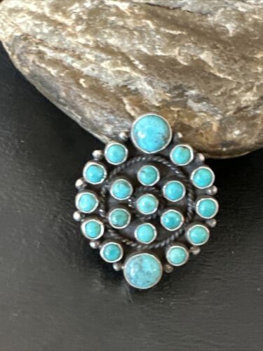Navajo Blue Turquoise Cluster Ring | Authentic Native American Sterling Silver | Multi-Stone | Adjustable | Sz 7 | 16325