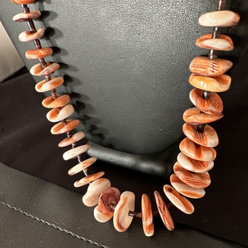 Navajo Red Spiny Oyster Shell Necklace | Sterling Silver | Authentic Native American | 30" | 16382