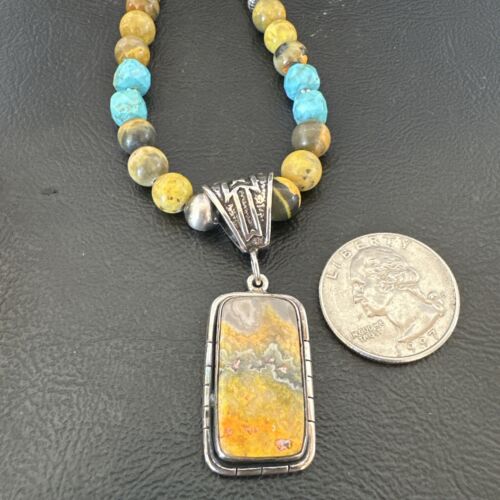 Men's BumbleBee Jasper Pendant Necklace | Navajo Pearls | Sterling Silver | Authentic Native American Handmade | 16873 - Masha USA