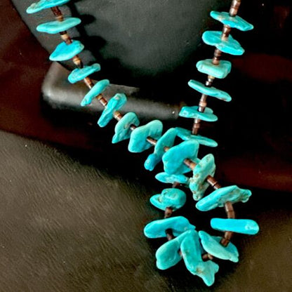 Navajo Kingman Turquoise Shell Heishi Bead Necklace | Sterling Silver | 28" | Authentic Native American Handmade | 17450