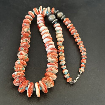 Navajo Blue Turquoise & Spiny Oyster Necklace | Sterling Silver | Authentic Native American | 22" | 17420