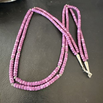 Stabilized Purple Sugilite Beads Necklace | Sterling Silver Tubes | 2-Strand | 17488