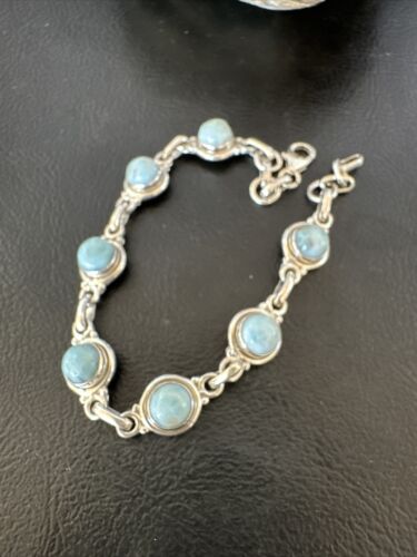 Navajo Blue Larimar Link Bracelet | Sterling Silver | 8" | Authentic Native American Handmade | 16078