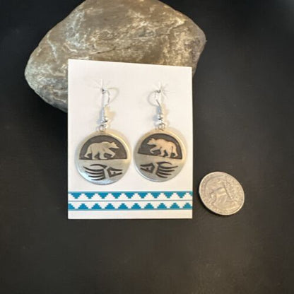 Hopi BearPaw Dangle Earrings | Sterling Silver | Authentic Native American Handmade | 16841